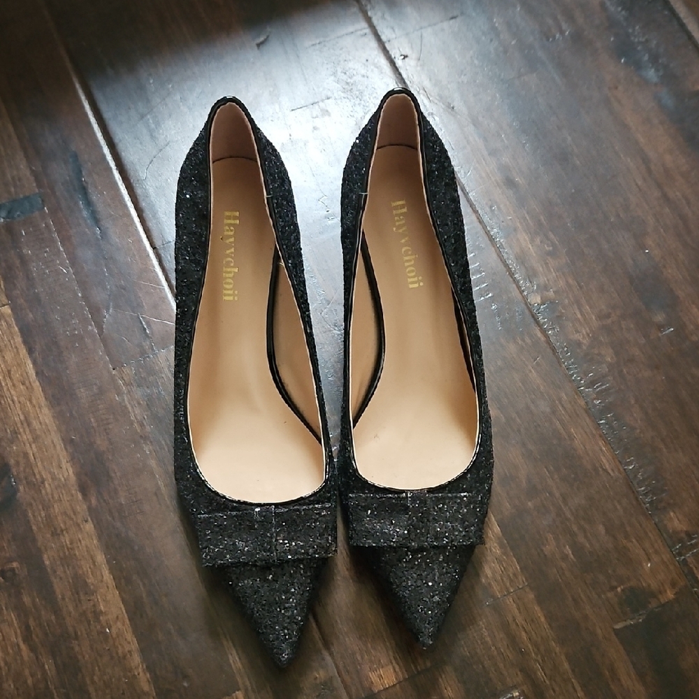 Elegant Black Glitter Heels